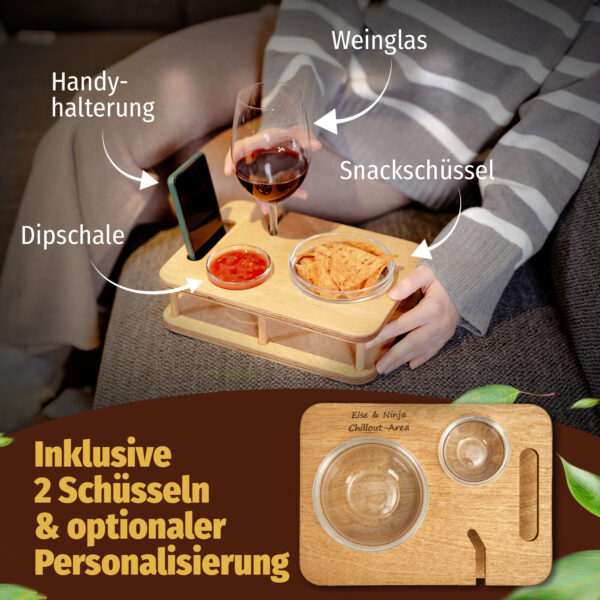 Weinbar YOLO in Eiche | Snackbar mit 2 Glasschalen und Weinglashalterung – Bild 4