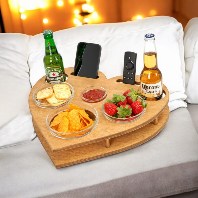 Couchbar Snackbox Herz Mit 4 Glasschalen | Getränkehalter Sofa